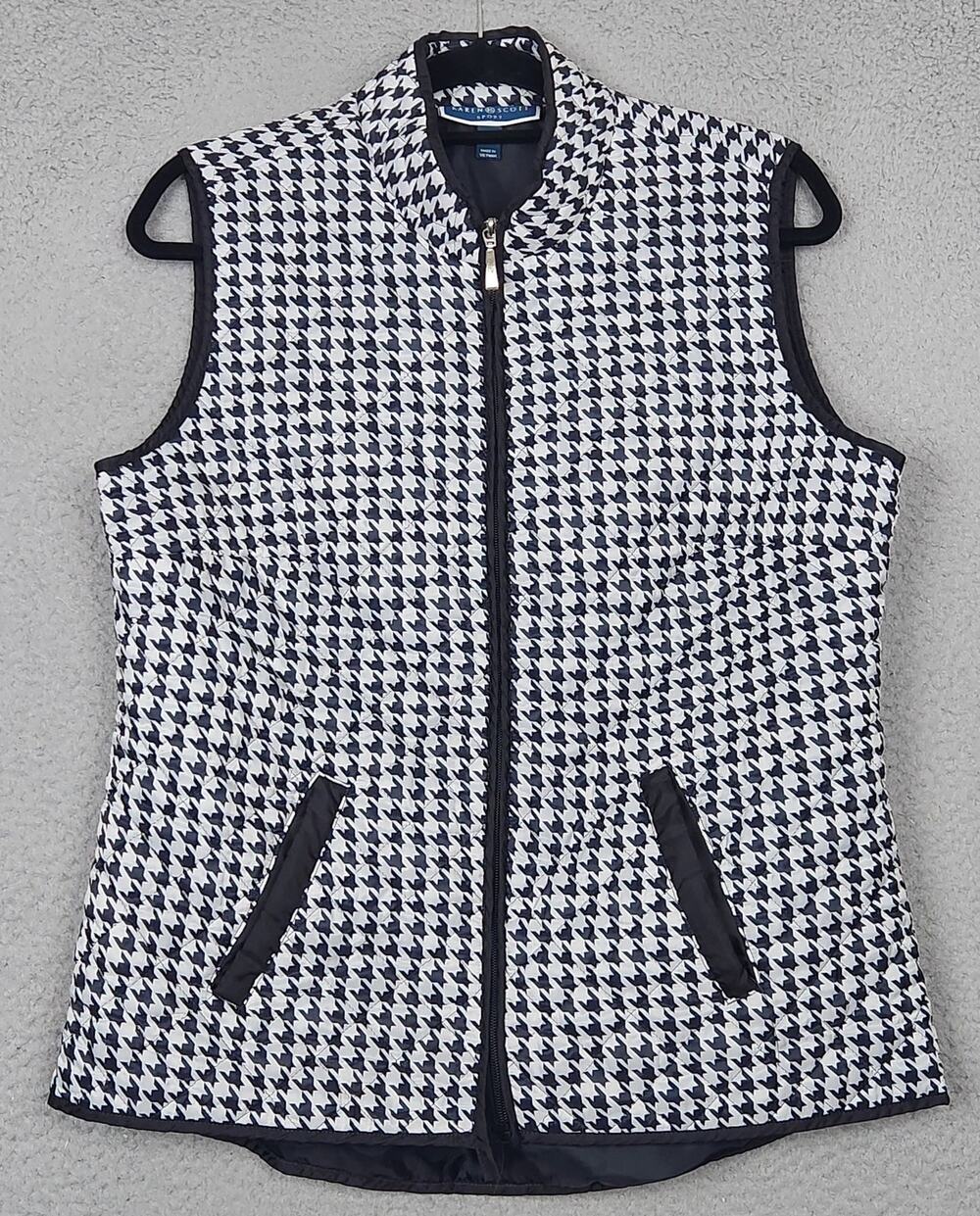 KAREN SCOTT SPORT Puffer Vest Womens Medium Black White Houndstooth Lightweight